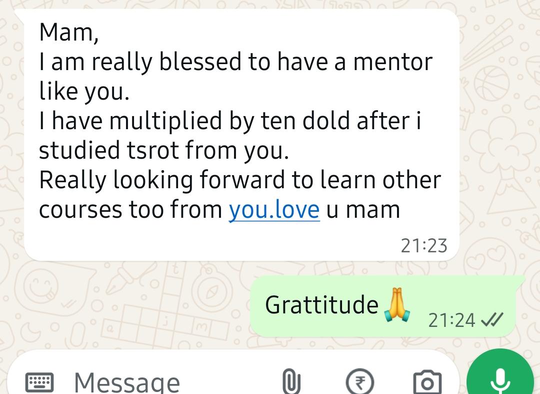 I have multiplied ten-fold after I studied tarot from you. Really blessed to have a mentor like you.
