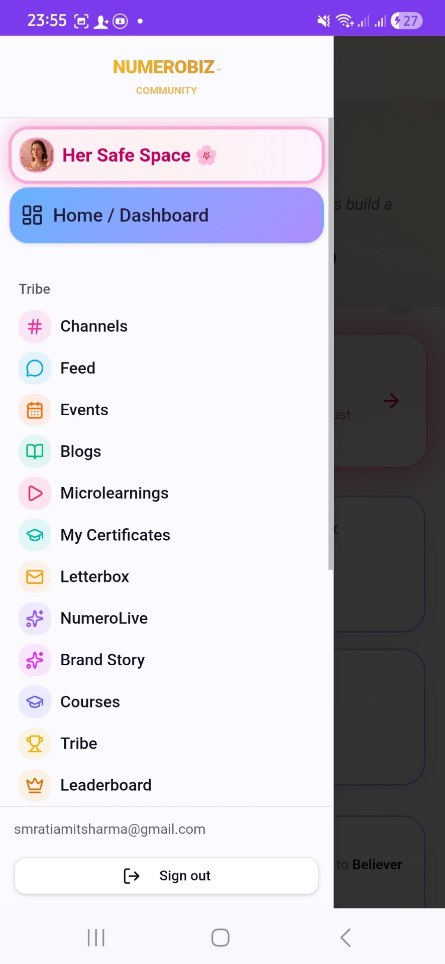 Inside the community · Channels, Feed, Events, Microlearnings, Certificates