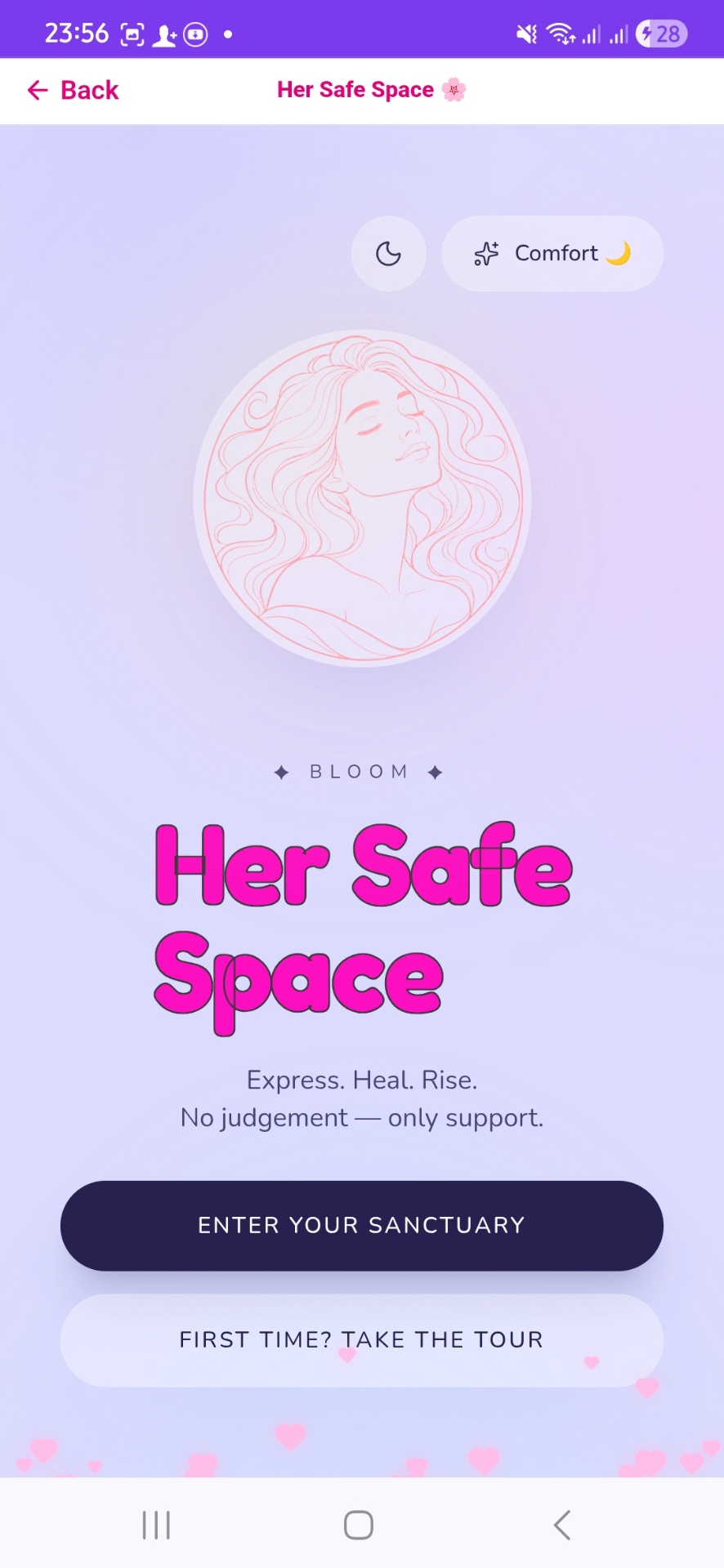 Her Safe Space · journal & receive real support from healers